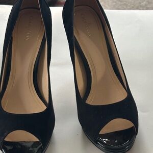 Cole Haan Nike Air black patent leather and suede peep toe pump